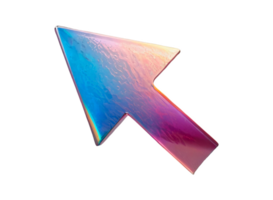 3D chrome element in Y2K style, isolated background, liquid holographic metal. A colorful arrow pointing to the left, made of a shiny, reflective material, metallic appearance. png