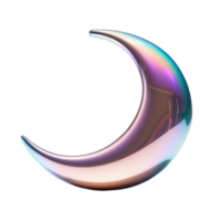 3D chrome element in Y2K style, isolated background, liquid holographic metal. Shiny colorful and curved crescent moon made of metal and has a metallic sheen. png