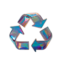 3D chrome element in Y2K style, isolated background, liquid holographic metal. Colorful, abstract design of a recycling symbol made of arrows, shiny mirror surface. png