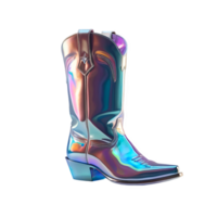 3D chrome element in Y2K style, isolated background, liquid holographic metal. Cowboy boot, shiny mirror surface. png