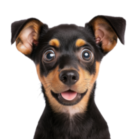 A cheerful dog with bright, expressive eyes and a happy expression, showcasing its playful and friendly nature. Perfect for conveying joy and companionship. png