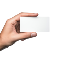 Hand holding a blank business card, perfect for customization or personal branding. Isolated on a white background for easy editing and use in various design projects. png