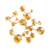 Molecule and Golden Liquid Bubble 3D Rendering on Transparent Background png