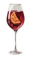 A glass of red wine with a slice of orange png