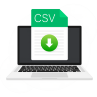 CSV file icon with laptop. Spreadsheet document type. Modern flat design graphic illustration. CSV icon. png