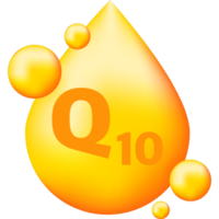 Vitamin complex Q10 with realistic drop on gray background. Particles of vitamins in the middle. illustration. png