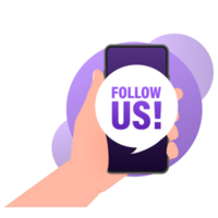 Follow us smartphone banner in 3D style on white background. illustration. png