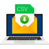 CSV file icon with laptop. Spreadsheet document type. Modern flat design graphic illustration. CSV icon png