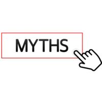 Myths red button isolated on white background. Symbol, logo illustration. Character for concept design png