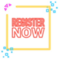 Red register now label in modern style on white background. Banner promotion. Click button. Sticker design png