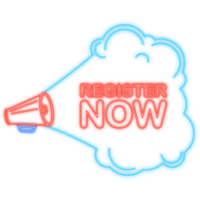 Red register now label in modern style on white background. Banner promotion. Click button. Sticker design png