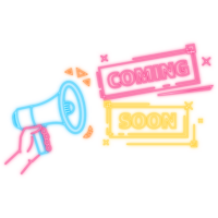 Neon Icon. Coming soon megaphone yellow banner in 3D style on white background. illustration png