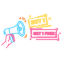 Neon Icon. Buy 1 Get 1 Free, sale tag, banner design template, app icon, illustration png