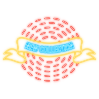 Vintage neon icon with flat new collection ribbon on dark background for promotion design. Premium . banner. png