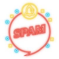 Neon Icon. Spam bell notification mailbox concept. Email box hacking, spam warning png