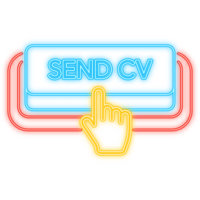 Neon Icon. Icon with blue send cv 3D button on white background for web marketing design. Flat deign. png
