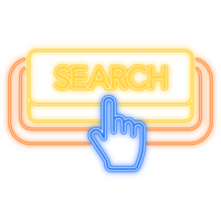 Neon Icon. Icon with violet search neon button on white background for web marketing design. Flat deign. png