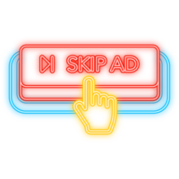 Neon Icon. Skip ad red button on white background. Hand mouse. Flat 3D button. illustration png