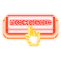 Neon Icon. Recommended red button in 3D style on white background. illustration png