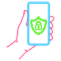 Neon Icon. Smartphone unlocked and password notification . Mobile phone security. png