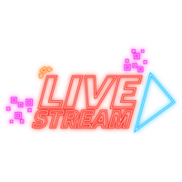 Neon Icon. Live stream logo red design element with play button for news and TV or online broadcasting. png