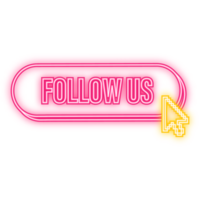 Neon Icon. Follow us megaphone pink banner in 3D style on white background. illustration png
