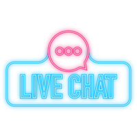 Neon Icon. Live chat in flat style. Online support call center. Customer service. Client comment. Live button. png
