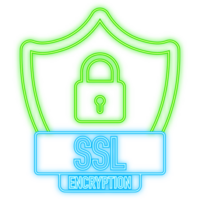 Neon Icon. SSL encryption secure badge on white background. Green banner. illustration png