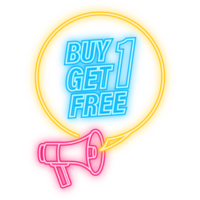 Neon Icon. Buy 1 Get 1 Free, sale tag, banner design template, app icon, illustration png