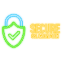 Neon Icon. SSL encryption secure badge on white background. Green banner. illustration png