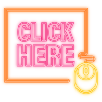 Neon Icon. Icon with click here 3D button on dark background for web marketing design. Flat deign. Social media element. White background. illustration png