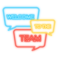 Neon Icon. Welcome to the team colorful speech bubbles, join our team. Business successful. png