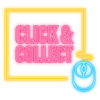 Neon Icon. Click collect for marketing design. illustration. Store label. Click button. Digital marketing illustration png
