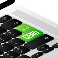 Send button on light background. Envelope . Banner design png