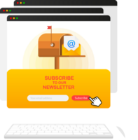 Mailbox with a letter inside in a flat style on screen device on a yellow background. Subscribe to our newsletter. illustration png