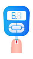 Poster with Glucometer icon. Device for testing and monitoring level of sugar or glucose in blood. png
