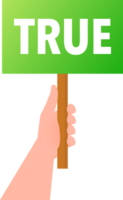 Hands holding posters True false. Check mark and cross. png