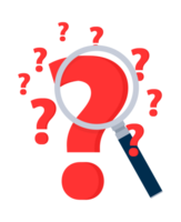 Searching solutions and asking for help. Question mark in a magnifying glass. png