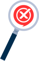 Yes and No check marks icon on magnifying glass. png