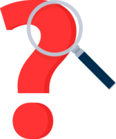 Searching solutions and asking for help. Question mark in a magnifying glass. png
