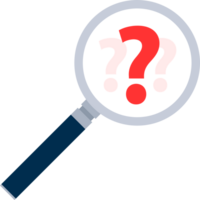 Searching solutions and asking for help. Question mark in a magnifying glass. png