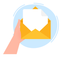 Hand holding a open blank letter. Opened envelope. Sending message. png