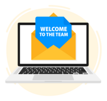 Email on laptop screen Welcome to our team. stock illustration. png