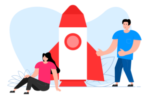 Rocket launch. Spaceship launch. Start up. Super developer. png