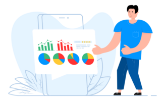 Man working for data analytics. Financial administration. Product testing, data analysis. png