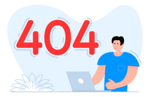 A man stands near the smartphone, on the screen Error 404 page. System error. png