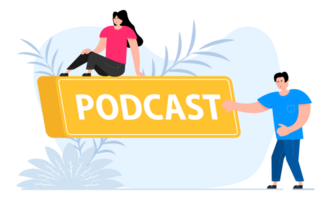 People press button with text podcast. Click button for app and web design. Studio microphone with webcast png