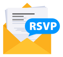 RSVP letter in envelope. Rsvp message envelope. png