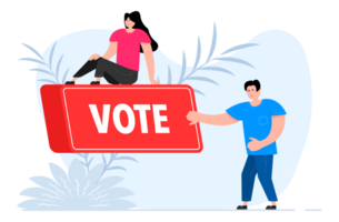 People press button with text vote. Click button for app and web design. png