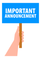 Hand holding placard with space for text Important Announcement png
